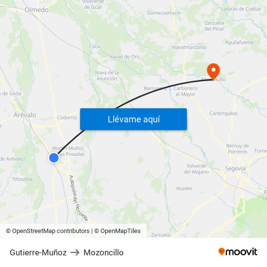 Gutierre-Muñoz to Mozoncillo map