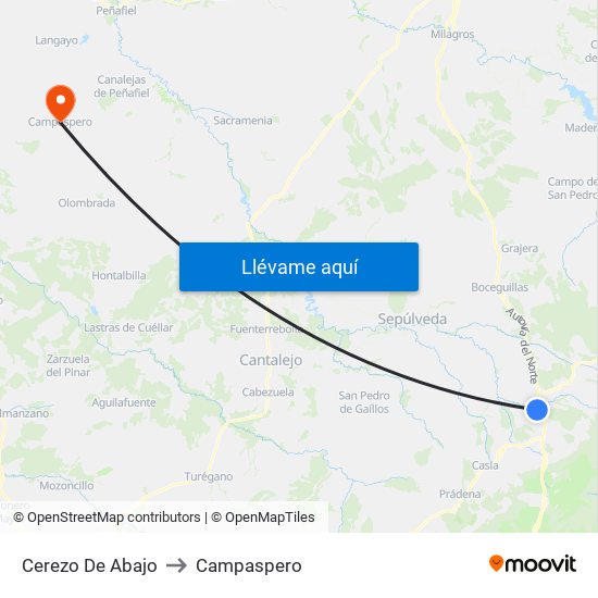 Cerezo De Abajo to Campaspero map
