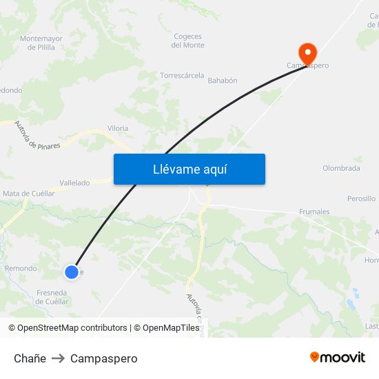 Chañe to Campaspero map