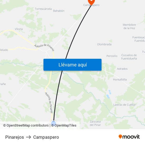 Pinarejos to Campaspero map