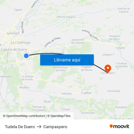 Tudela De Duero to Campaspero map