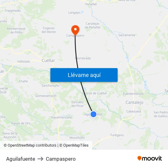 Aguilafuente to Campaspero map