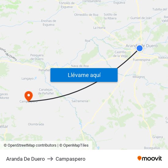 Aranda De Duero to Campaspero map