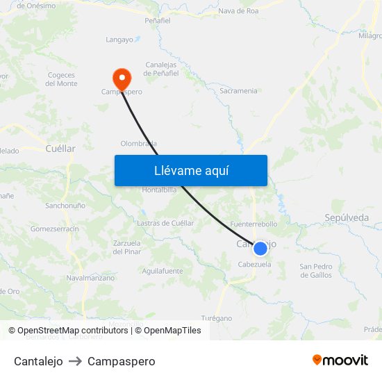 Cantalejo to Campaspero map