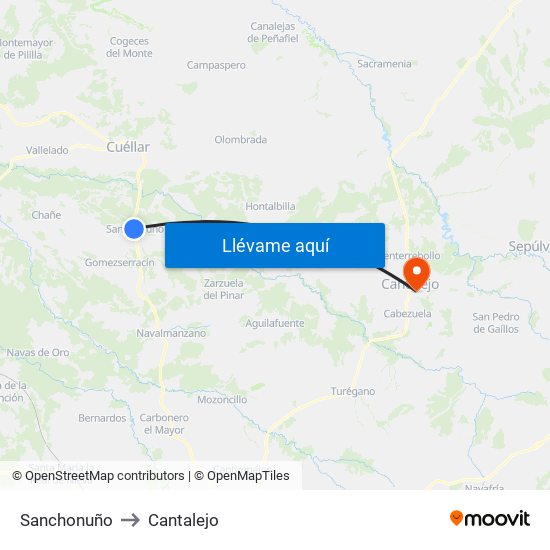 Sanchonuño to Cantalejo map