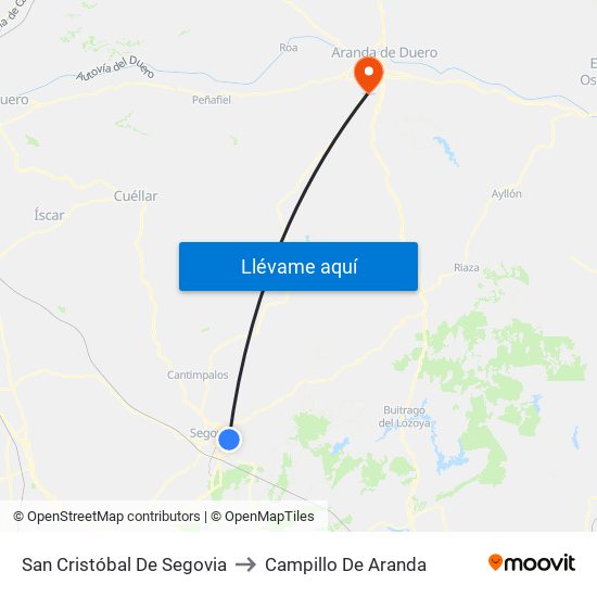 San Cristóbal De Segovia to Campillo De Aranda map