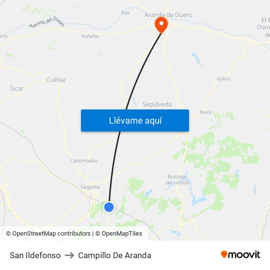 San Ildefonso to Campillo De Aranda map