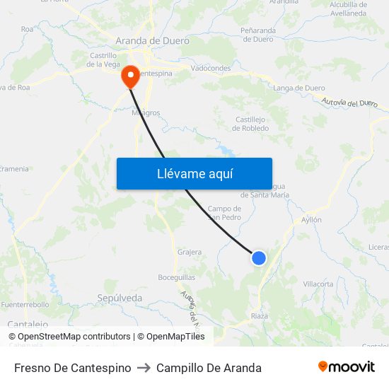 Fresno De Cantespino to Campillo De Aranda map