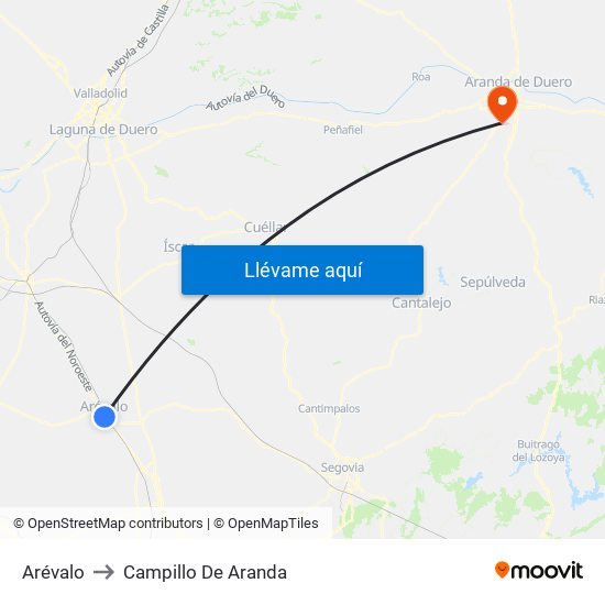 Arévalo to Campillo De Aranda map