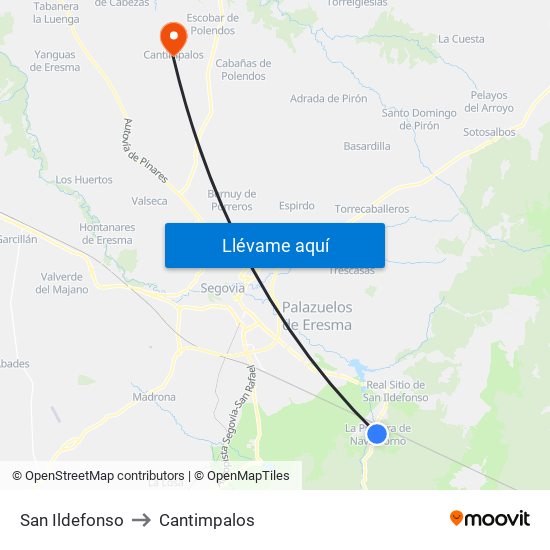 San Ildefonso to Cantimpalos map