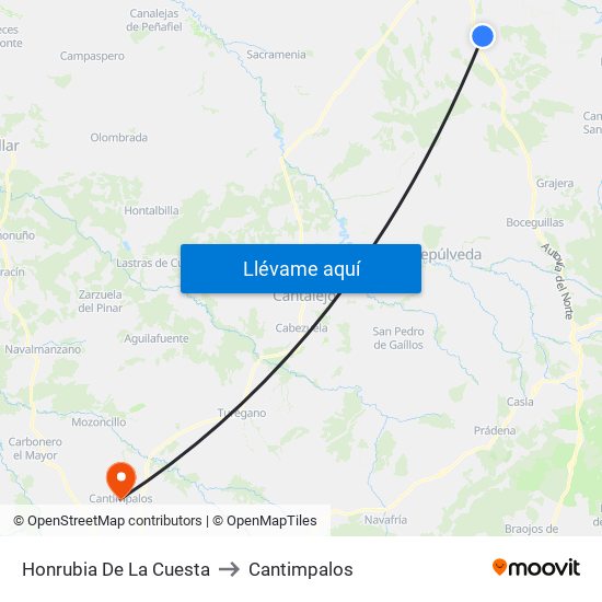 Honrubia De La Cuesta to Cantimpalos map