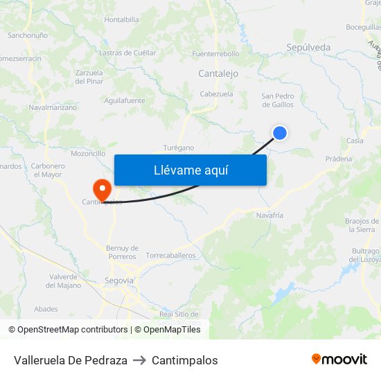 Valleruela De Pedraza to Cantimpalos map