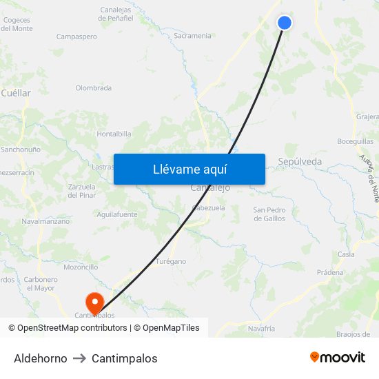 Aldehorno to Cantimpalos map
