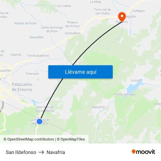 San Ildefonso to Navafría map