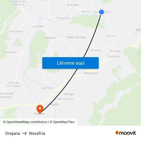 Orejana to Navafría map