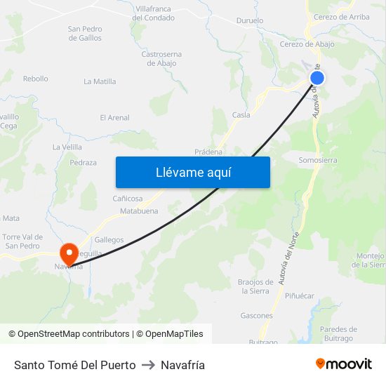 Santo Tomé Del Puerto to Navafría map