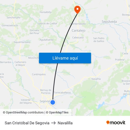 San Cristóbal De Segovia to Navalilla map