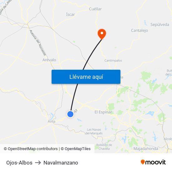 Ojos-Albos to Navalmanzano map