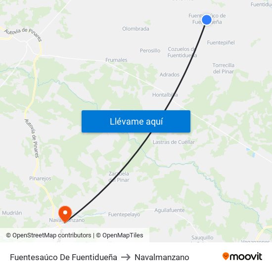 Fuentesaúco De Fuentidueña to Navalmanzano map