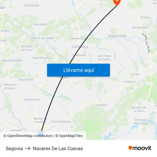 Segovia to Navares De Las Cuevas map