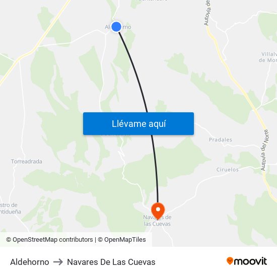 Aldehorno to Navares De Las Cuevas map