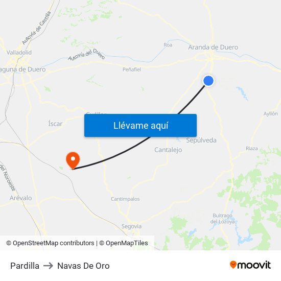 Pardilla to Navas De Oro map