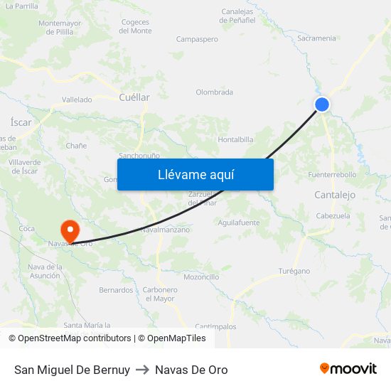 San Miguel De Bernuy to Navas De Oro map