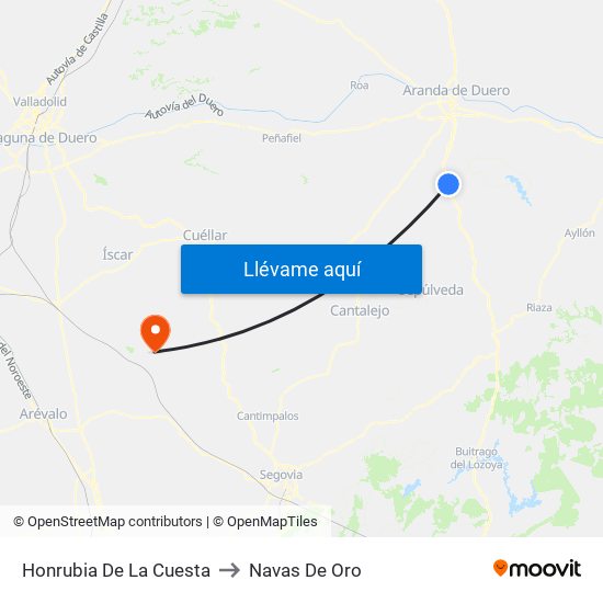 Honrubia De La Cuesta to Navas De Oro map