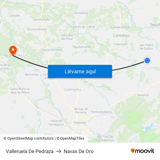 Valleruela De Pedraza to Navas De Oro map