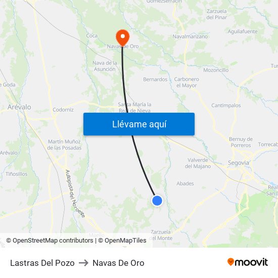 Lastras Del Pozo to Navas De Oro map