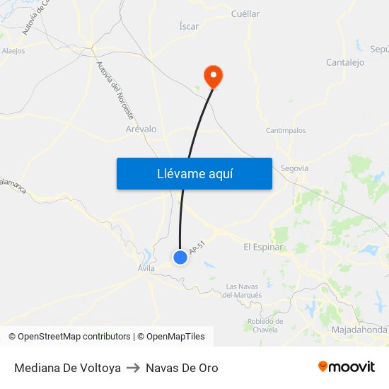 Mediana De Voltoya to Navas De Oro map