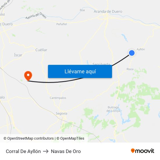 Corral De Ayllón to Navas De Oro map