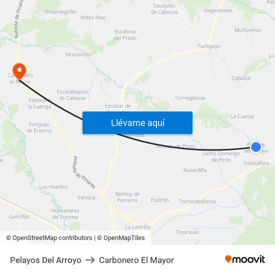 Pelayos Del Arroyo to Carbonero El Mayor map