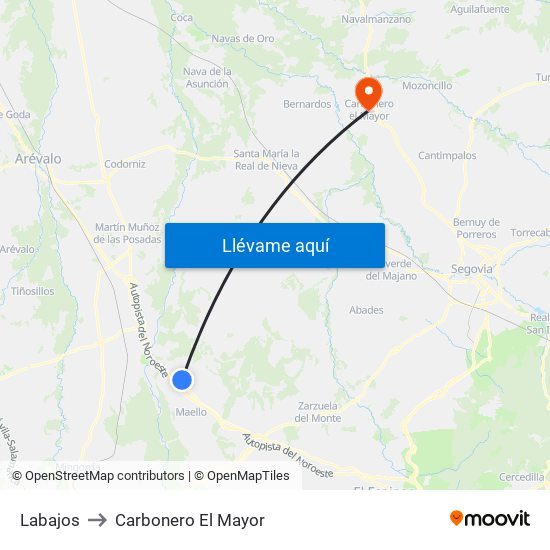 Labajos to Carbonero El Mayor map