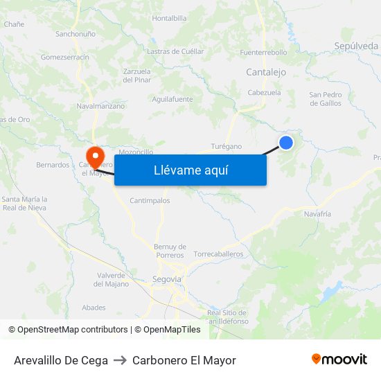 Arevalillo De Cega to Carbonero El Mayor map