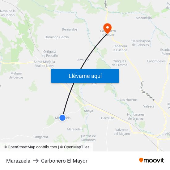 Marazuela to Carbonero El Mayor map