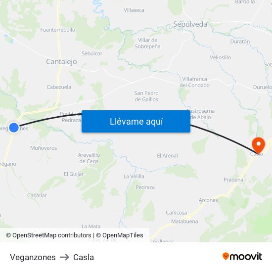 Veganzones to Casla map