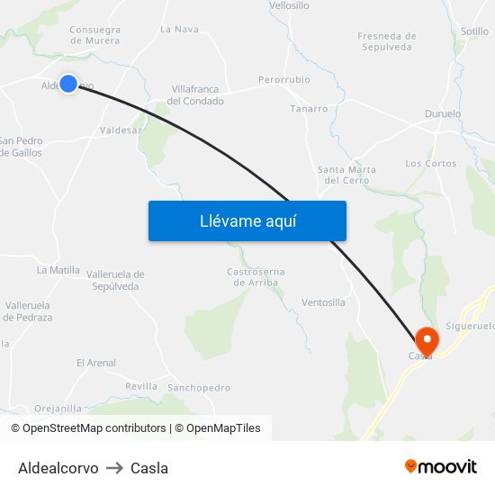 Aldealcorvo to Casla map