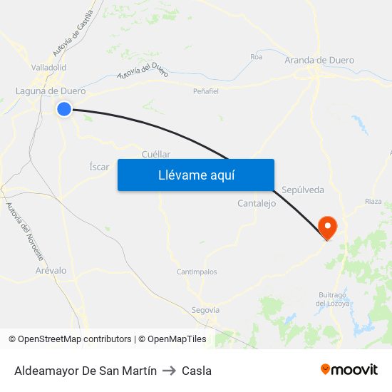 Aldeamayor De San Martín to Casla map