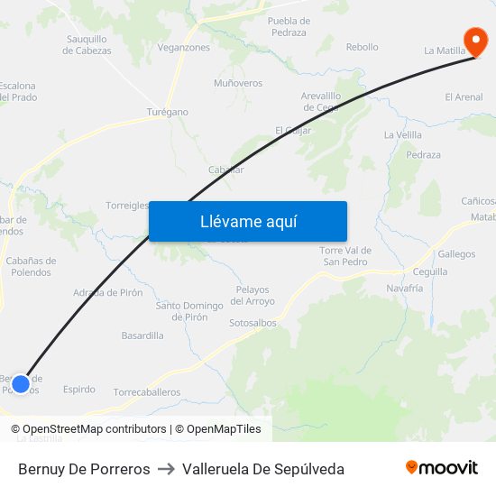 Bernuy De Porreros to Valleruela De Sepúlveda map