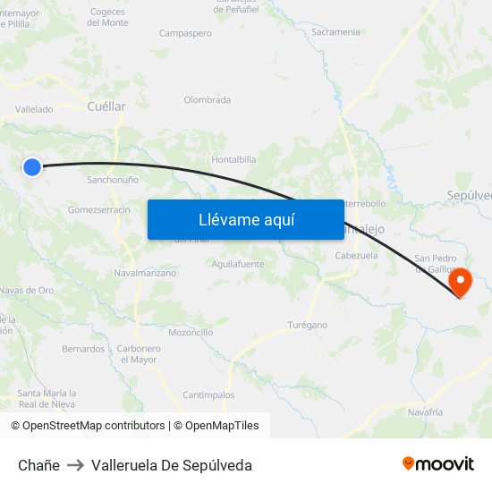 Chañe to Valleruela De Sepúlveda map