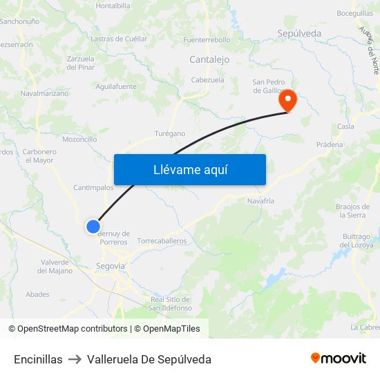Encinillas to Valleruela De Sepúlveda map