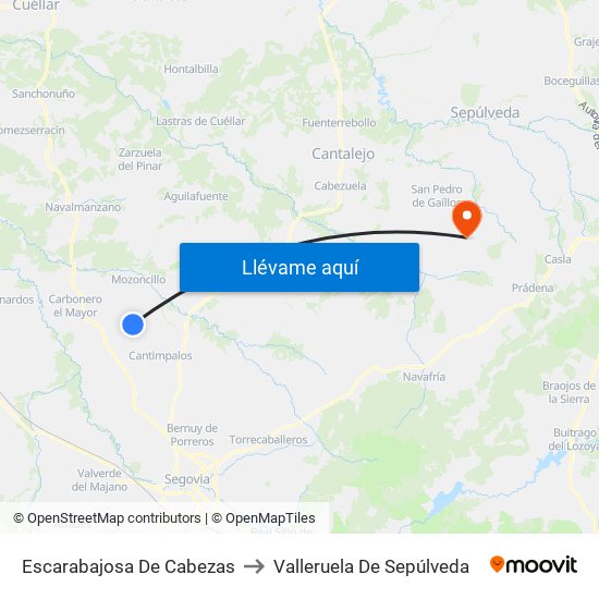 Escarabajosa De Cabezas to Valleruela De Sepúlveda map