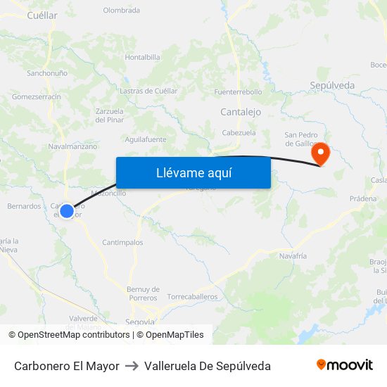Carbonero El Mayor to Valleruela De Sepúlveda map