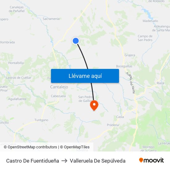 Castro De Fuentidueña to Valleruela De Sepúlveda map