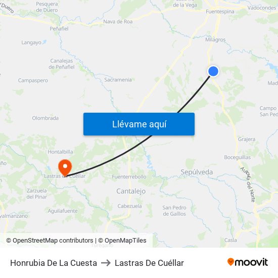 Honrubia De La Cuesta to Lastras De Cuéllar map