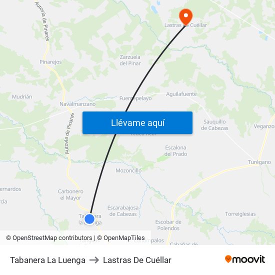 Tabanera La Luenga to Lastras De Cuéllar map