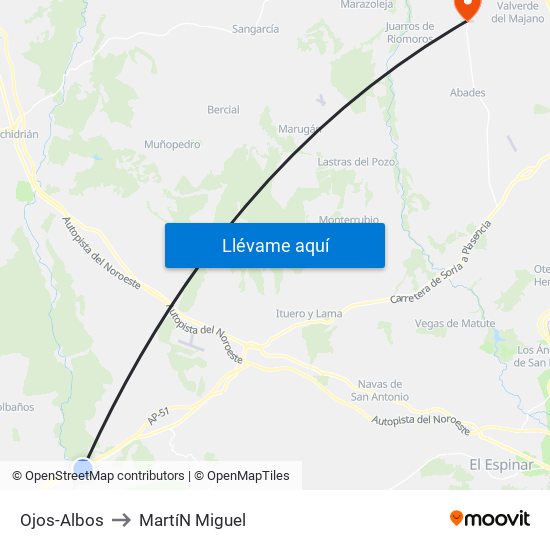 Ojos-Albos to Martí­N Miguel map