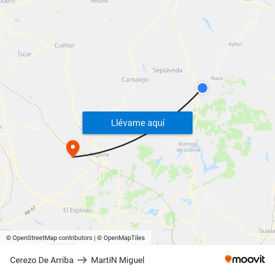 Cerezo De Arriba to Martí­N Miguel map