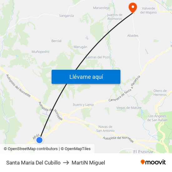 Santa María Del Cubillo to Martí­N Miguel map